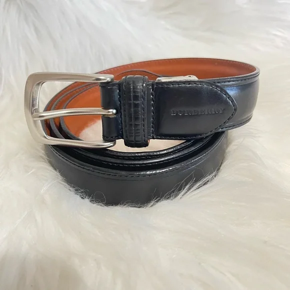 Burberry Black and Brown Leather Belt with Silver Buckle w/COA